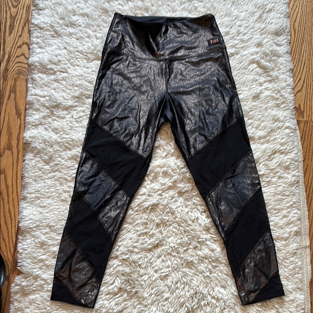 Victorias Secret PINK Black and Gold Leggings